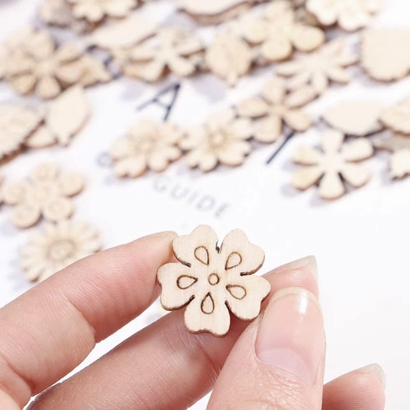 YOLUFER 300 Pcs Wooden Embellishments Mixed Flower Leaf Pattern Wooden Scrapbooking DIY Handmade Crafts Children DIY Graffiti Home Decor - Image 4